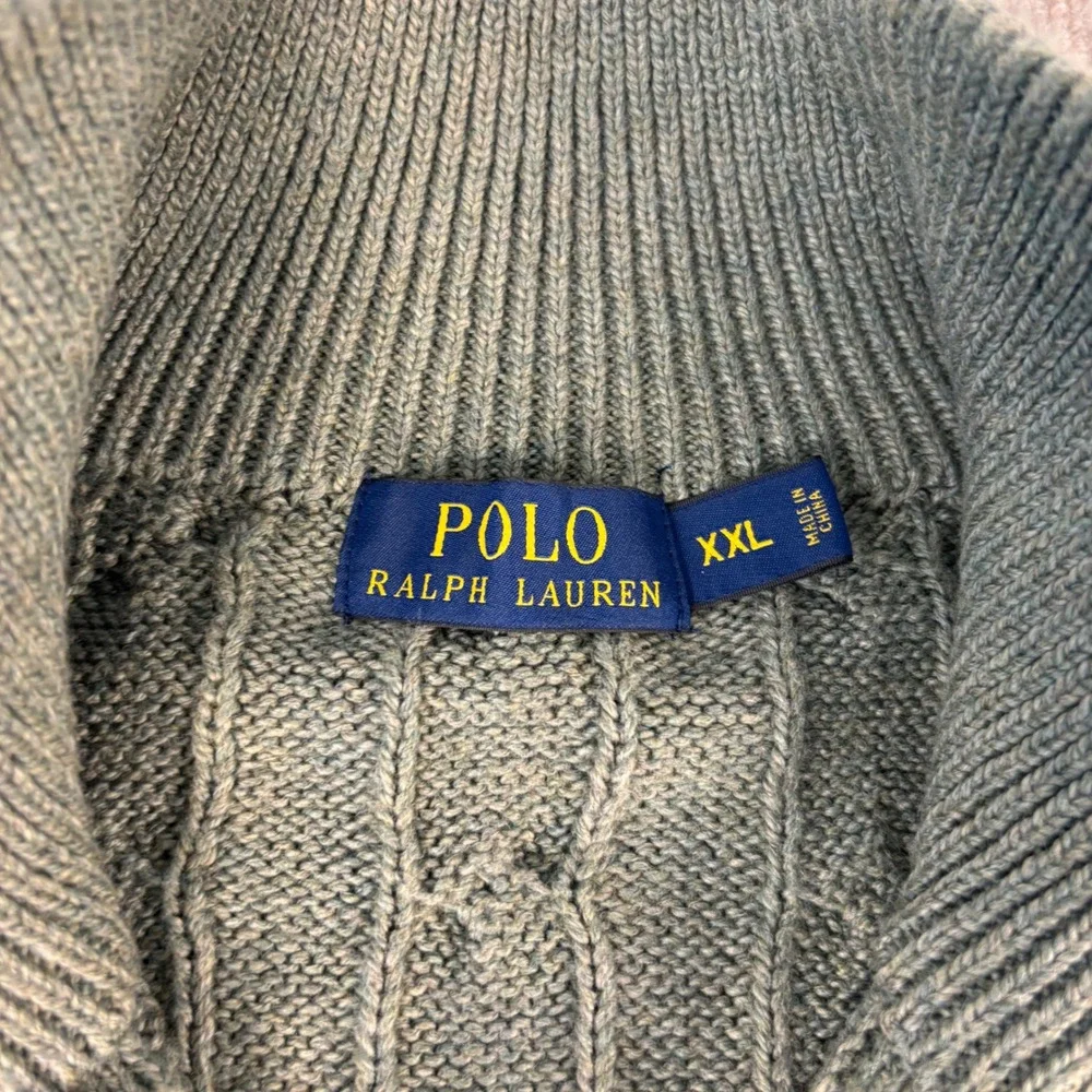 Polo Ralph Lauren Mens XXL Green Cable Knit 1/4 Zip Cotton Sweater Sage Heather